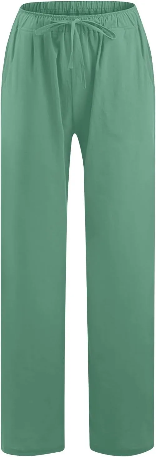 TARIENDY Womens Casual Pants Drawstring Elastic Waist Wide Leg Trousers Loose Comfy Lounge Long Palazzo Pant with Pockets