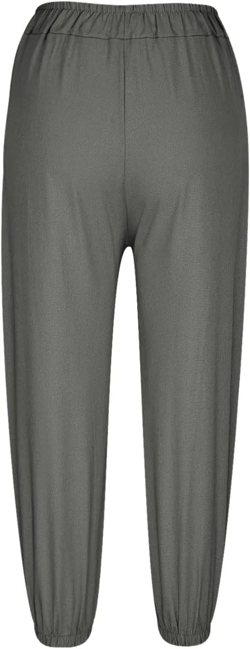TARIENDY Women's Pants Casual Summer Lightweight Drawstring Elastic Waist Pant Wide Leg Beach Vacation Outfits with Pockets