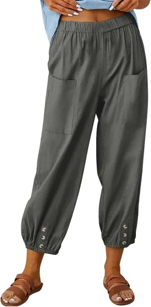 TARIENDY Women's Pants Casual Summer Lightweight Drawstring Elastic Waist Pant Wide Leg Beach Vacation Outfits with Pockets