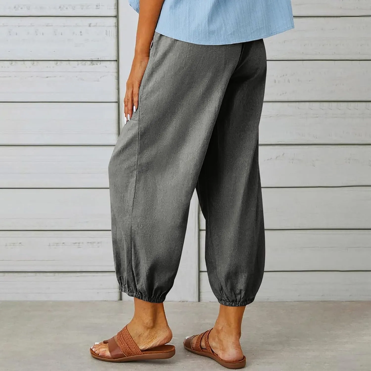 TARIENDY Women's Pants Casual Summer Lightweight Drawstring Elastic Waist Pant Wide Leg Beach Vacation Outfits with Pockets
