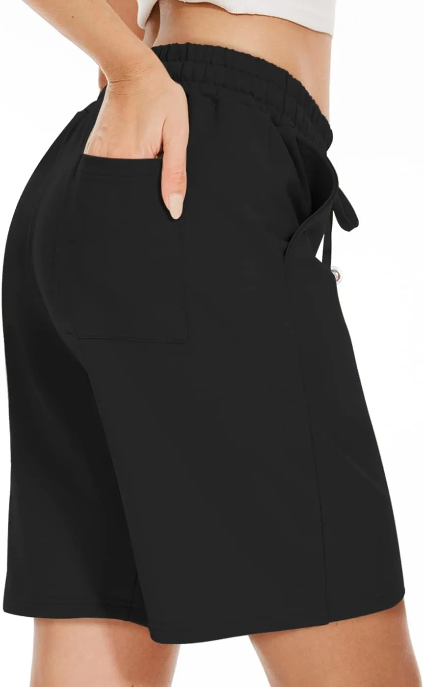 TARSE Women's Bermuda Shorts Long Cotton Loose with Pockets Knee Length for Yoga Casual Walking Exercise Shorts