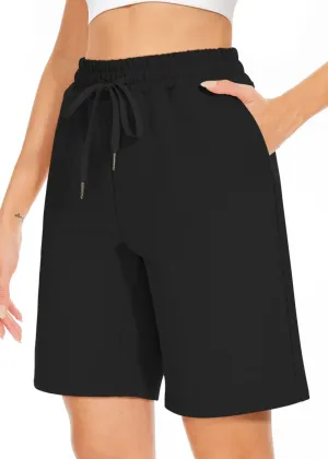 TARSE Women's Bermuda Shorts Long Cotton Loose with Pockets Knee Length for Yoga Casual Walking Exercise Shorts
