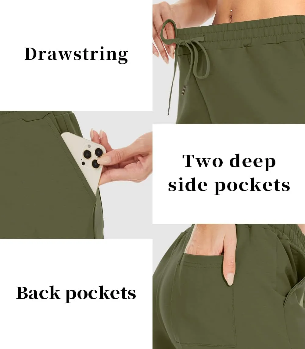 TARSE Women's Bermuda Shorts Long Cotton Loose with Pockets Knee Length for Yoga Casual Walking Exercise Shorts