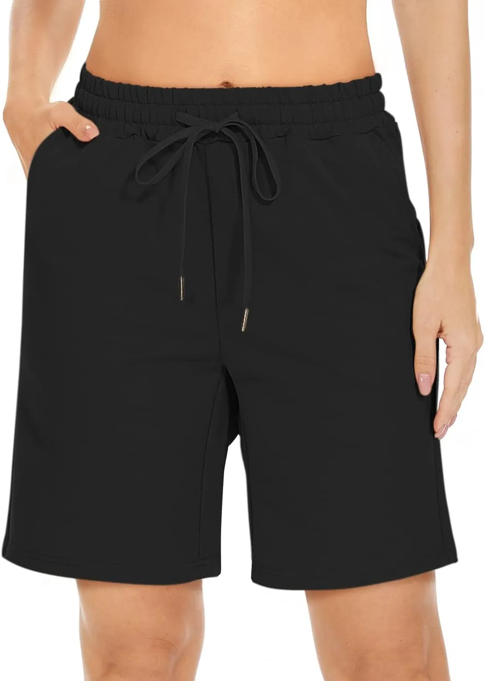 TARSE Women's Bermuda Shorts Long Cotton Loose with Pockets Knee Length for Yoga Casual Walking Exercise Shorts