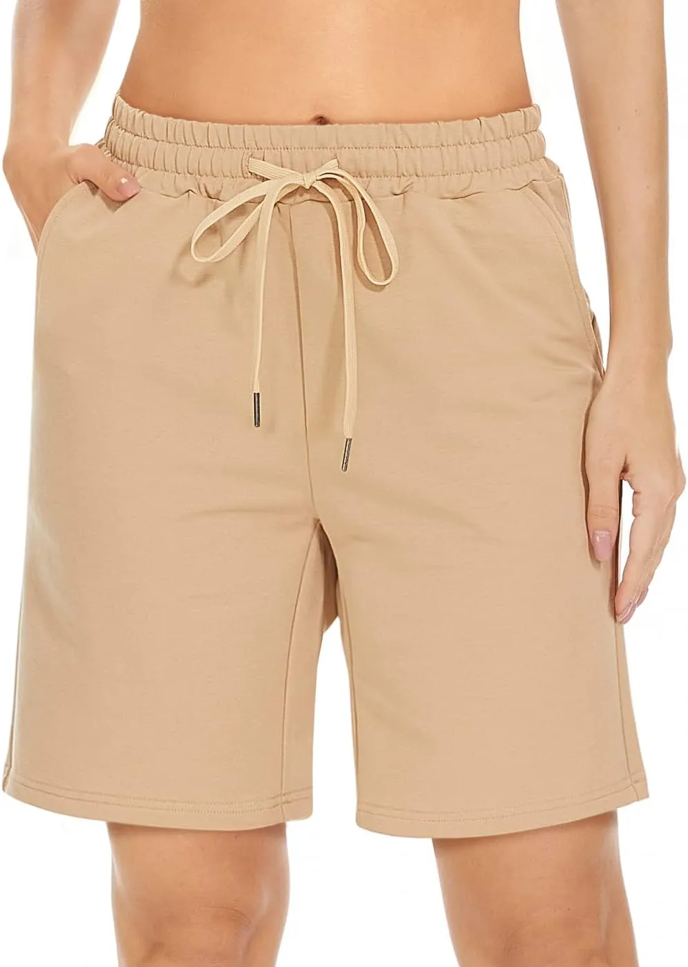 TARSE Women's Bermuda Shorts Long Cotton Loose with Pockets Knee Length for Yoga Casual Walking Exercise Shorts
