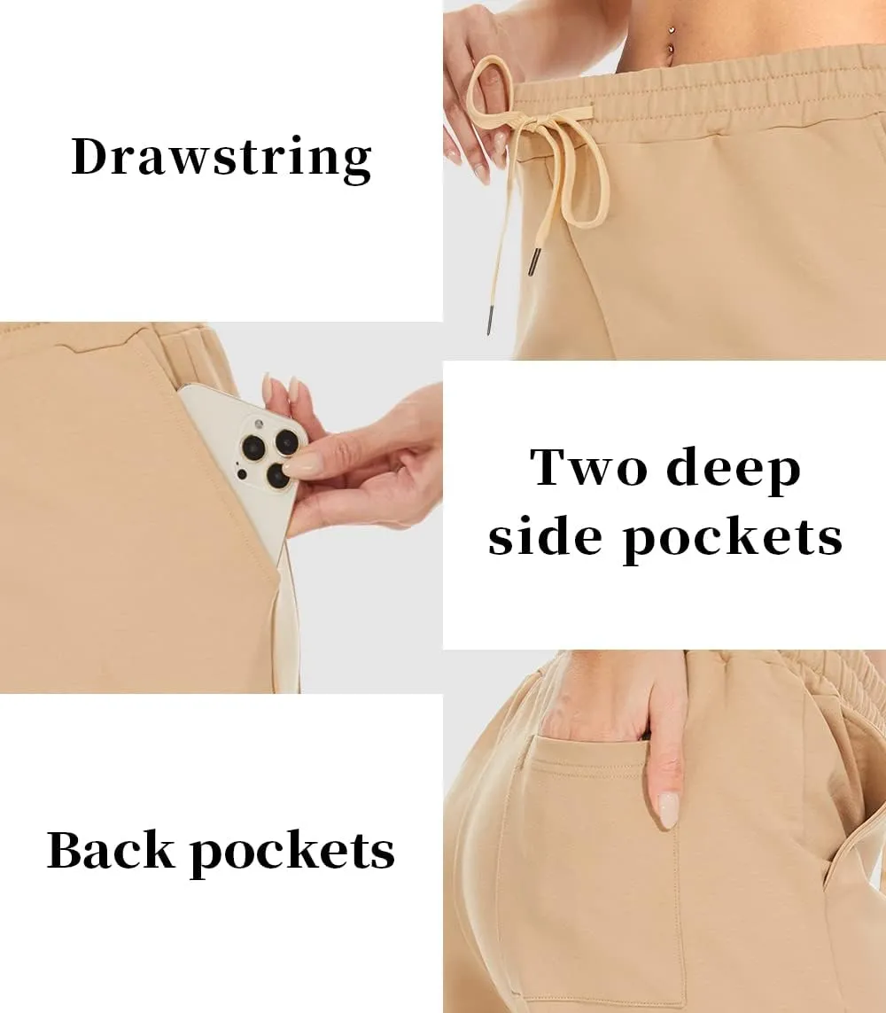 TARSE Women's Bermuda Shorts Long Cotton Loose with Pockets Knee Length for Yoga Casual Walking Exercise Shorts