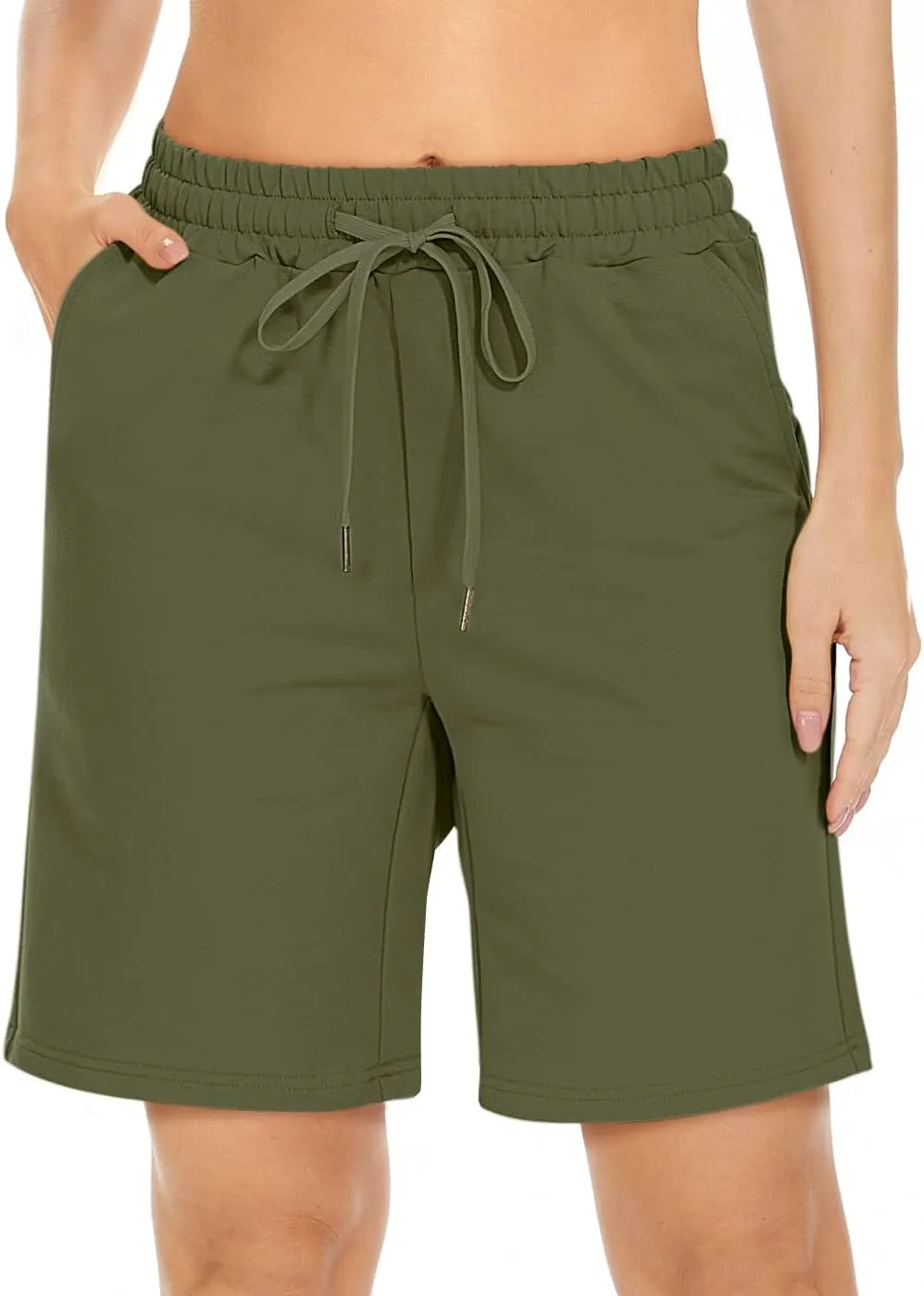 TARSE Women's Bermuda Shorts Long Cotton Loose with Pockets Knee Length for Yoga Casual Walking Exercise Shorts