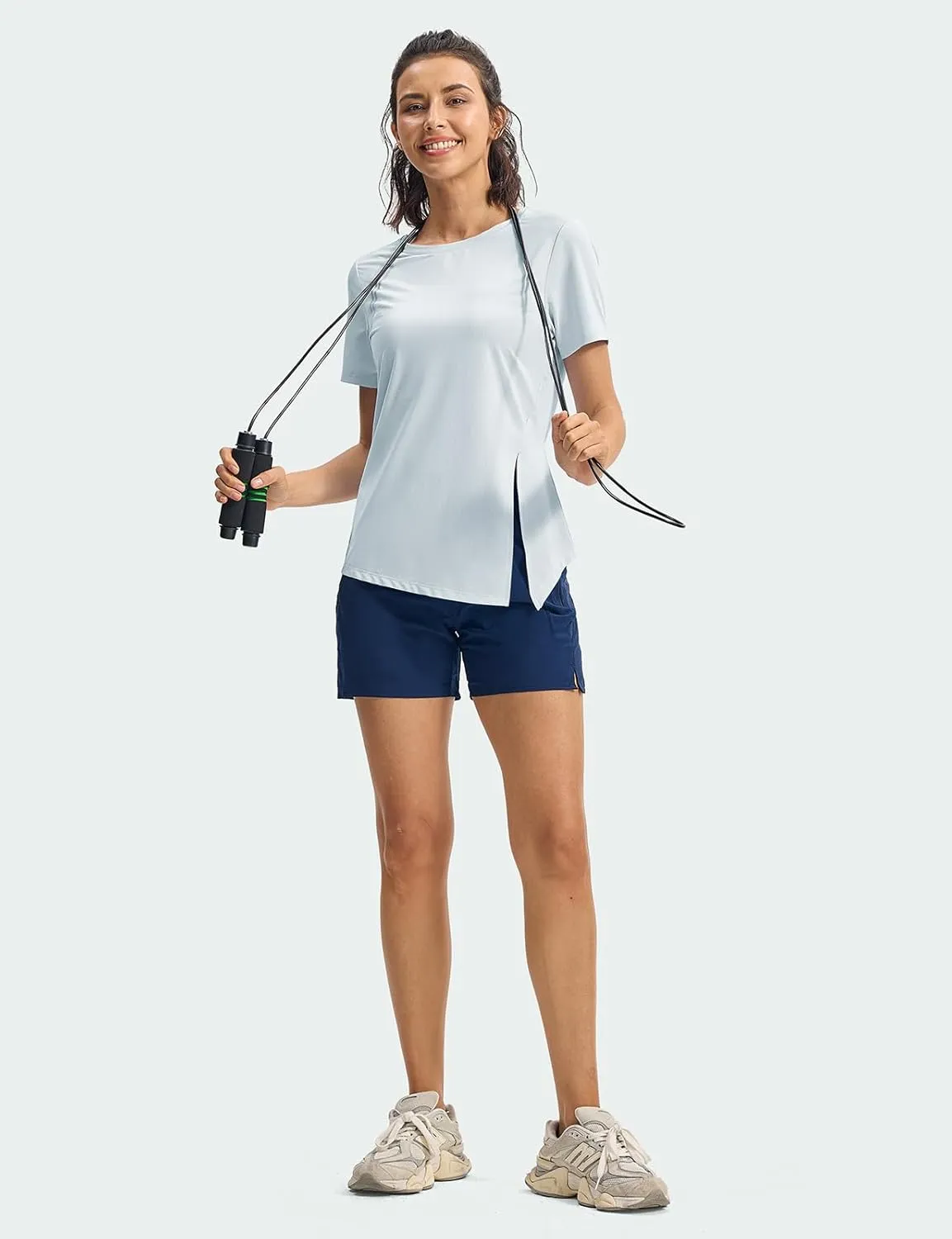 TBMPOY Women's Short Sleeve Workout Tops T-Shirts Breathable Quick Dry UPF 30  Athletic Exercise Tee Shirts with Side Slits