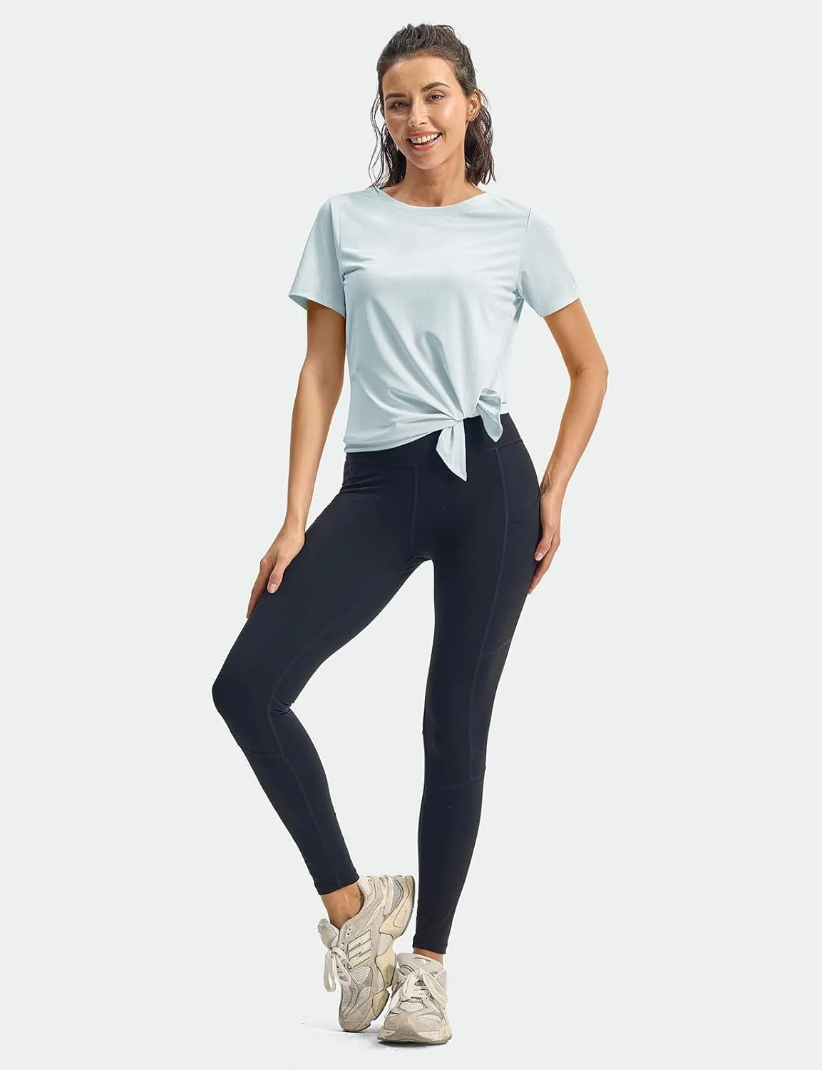 TBMPOY Women's Short Sleeve Workout Tops T-Shirts Breathable Quick Dry UPF 30  Athletic Exercise Tee Shirts with Side Slits