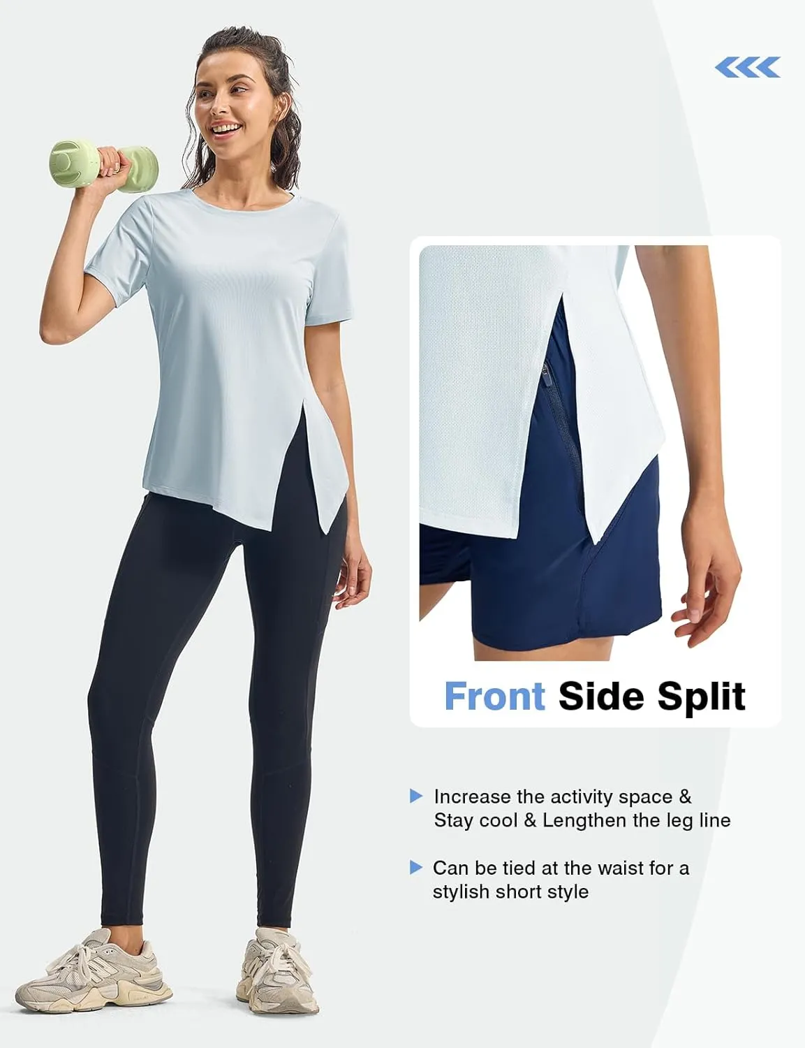 TBMPOY Women's Short Sleeve Workout Tops T-Shirts Breathable Quick Dry UPF 30  Athletic Exercise Tee Shirts with Side Slits