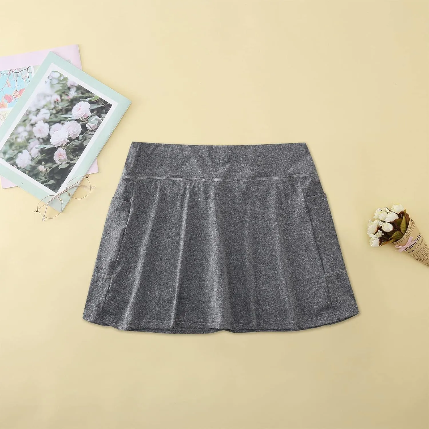 Tennis Mini Skirt with Shorts Solid Color Skort with Pocket Casual Loose Trendy 2025 Activewear Elastic Shorts