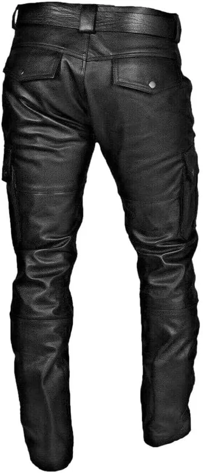 Thatrich Faux Leather Pants Men Bomber Winter Pants Steampunk Trousers Slim Fit Motorcycle Jeans Fashion Outfits with Pockets