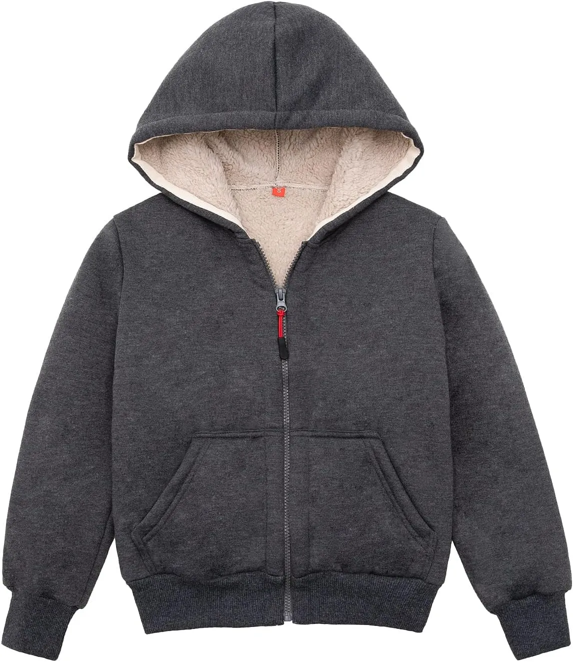 ThCreasa Kids Sherpa Fleece Lined Hoodie Jacket,Zip-Up Hooded Plaid Sweatshirt Jackets