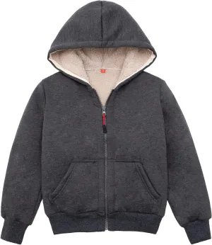 ThCreasa Kids Sherpa Fleece Lined Hoodie Jacket,Zip-Up Hooded Plaid Sweatshirt Jackets