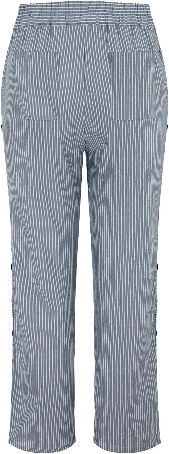 Trousers Pants for Women Vacation s Waist Side Back Four Pockets Buttoned 9/10 Pants Linen Blend Pants