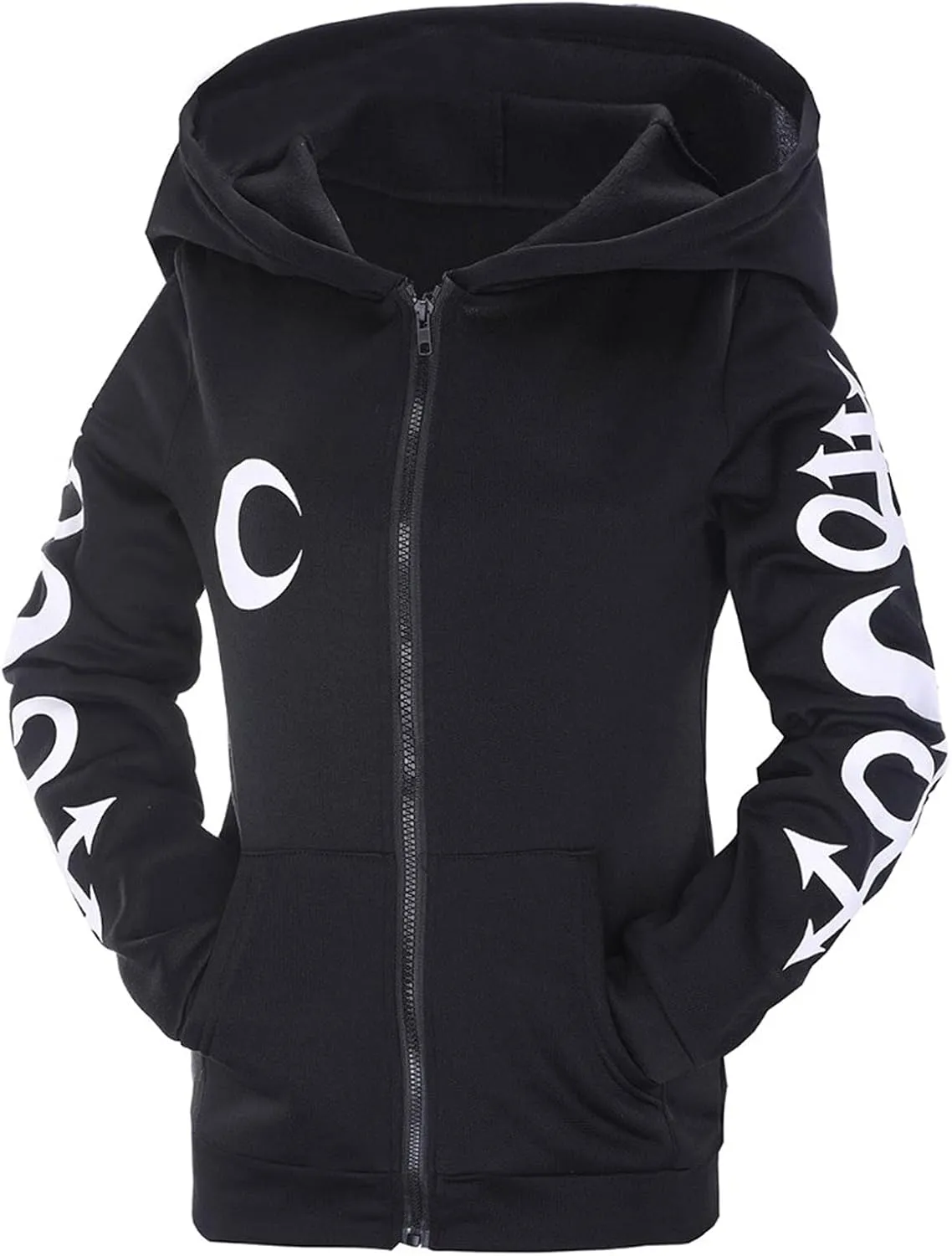 tuduoms Black Punk Gothic Hoodie Women Long Sleeve Zip Up Hoodie Moon Jacket Top Long Sweatshirts Plus Size Y2k Goth Clothing