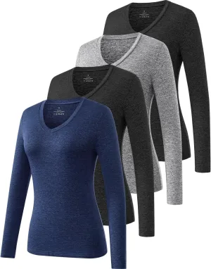 Ullnoy Women's Long Sleeve V Neck T Shirts Long Sleeve Workout Tops for Women V Neck Moisture Wicking Long Sleeve Tee Pack