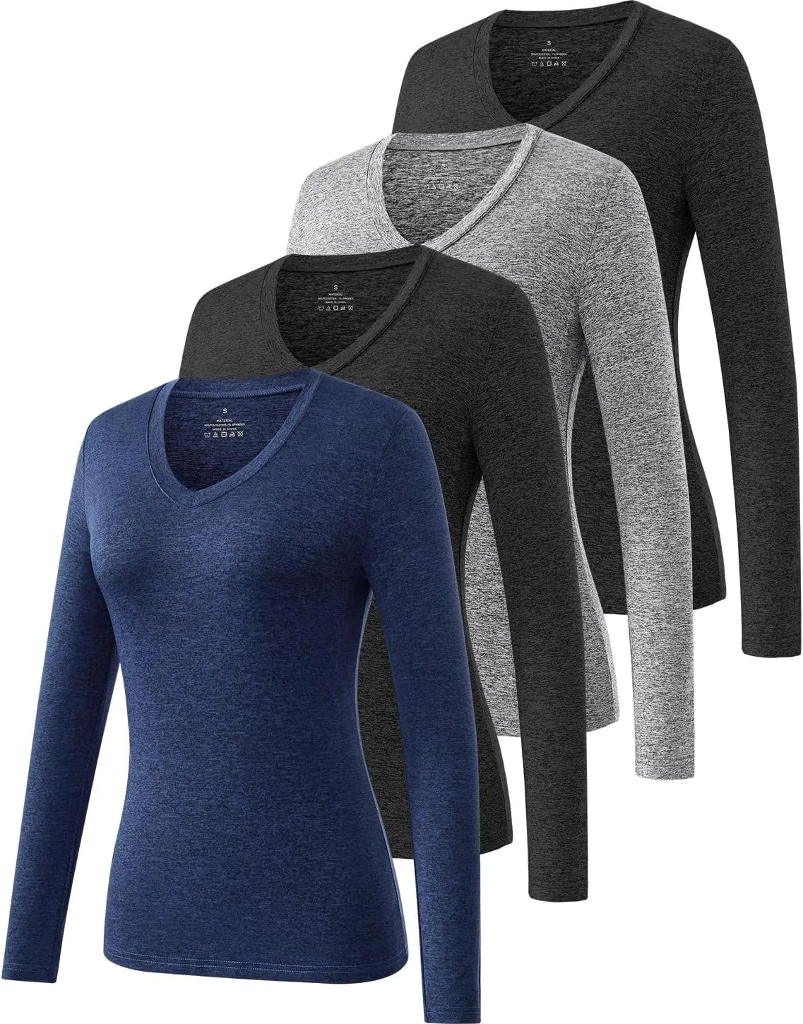 Ullnoy Women's Long Sleeve V Neck T Shirts Long Sleeve Workout Tops for Women V Neck Moisture Wicking Long Sleeve Tee Pack