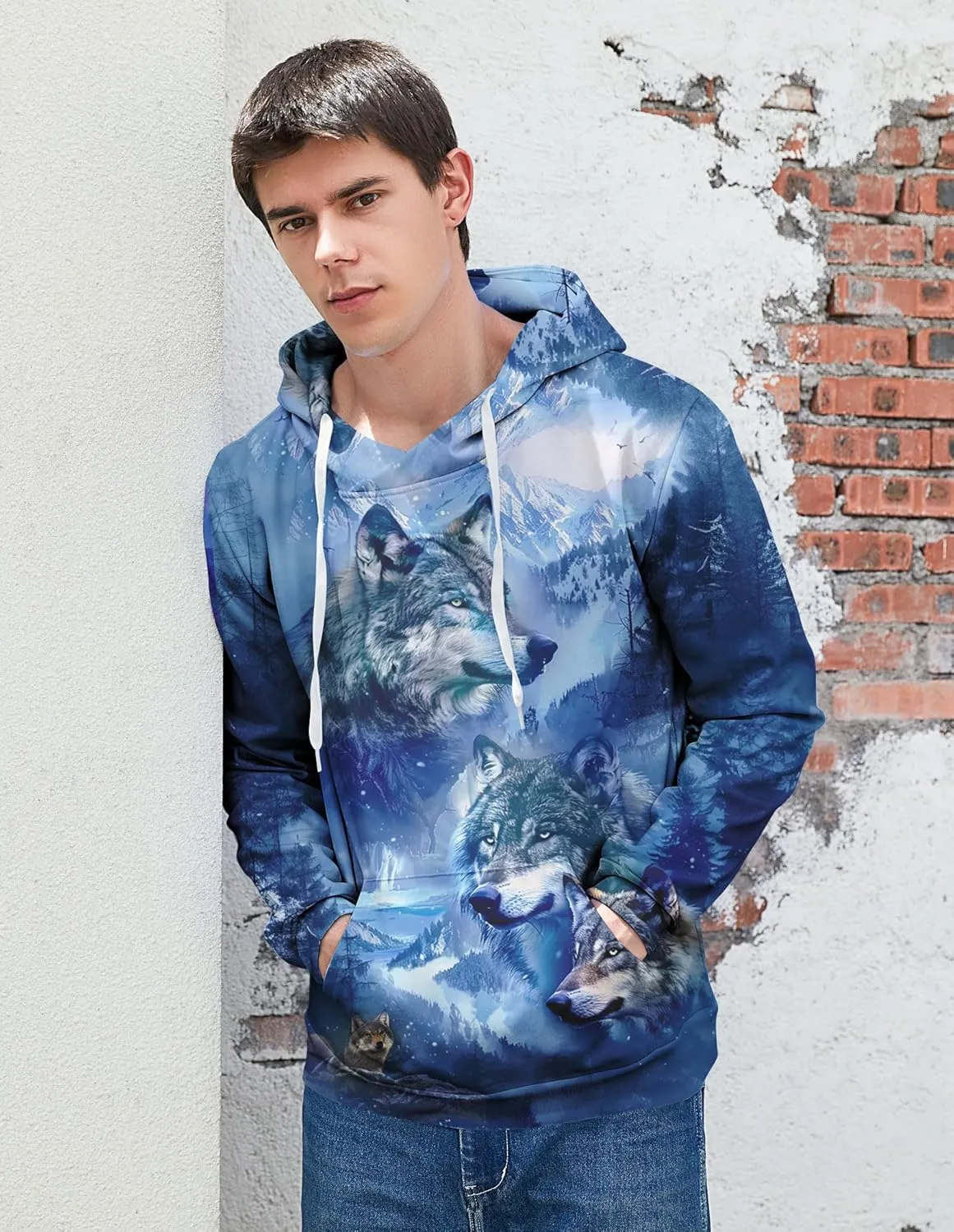 Unisex Cool 3D Fleece Liner Hoodies Upgrade Quality Pullover Novelty Print Sweatshirt With Front Pocket S-XXL