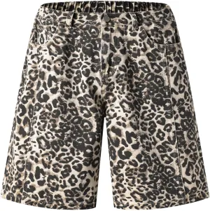 Unisex Leopard Jorts Women Baggy Cheetah Shorts Vintage Straight Leg Jeans Casual Y2K Streetwear