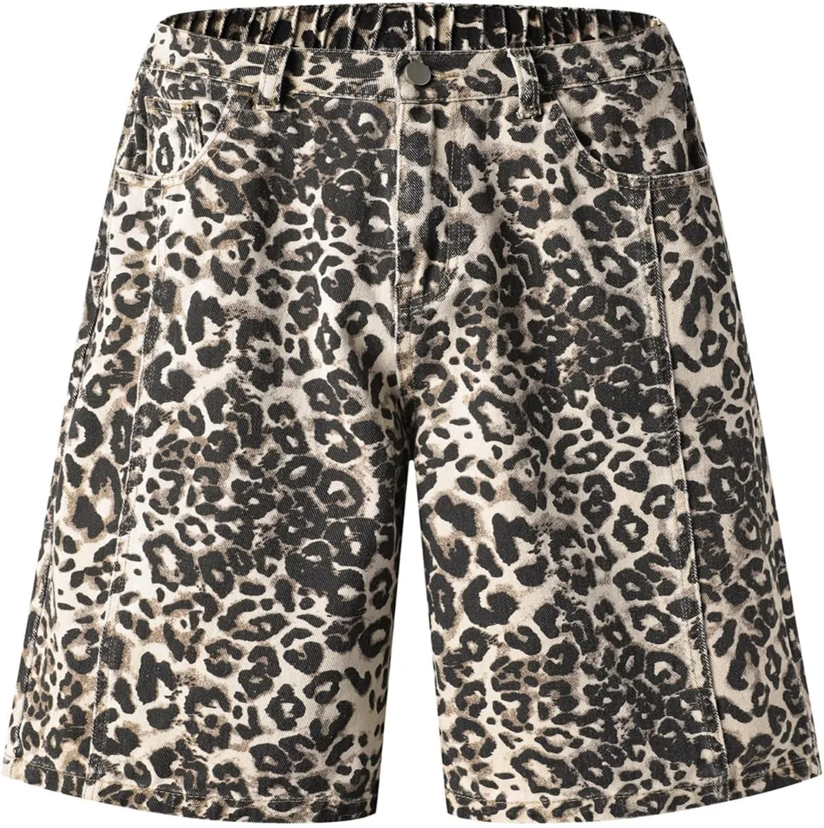 Unisex Leopard Jorts Women Baggy Cheetah Shorts Vintage Straight Leg Jeans Casual Y2K Streetwear