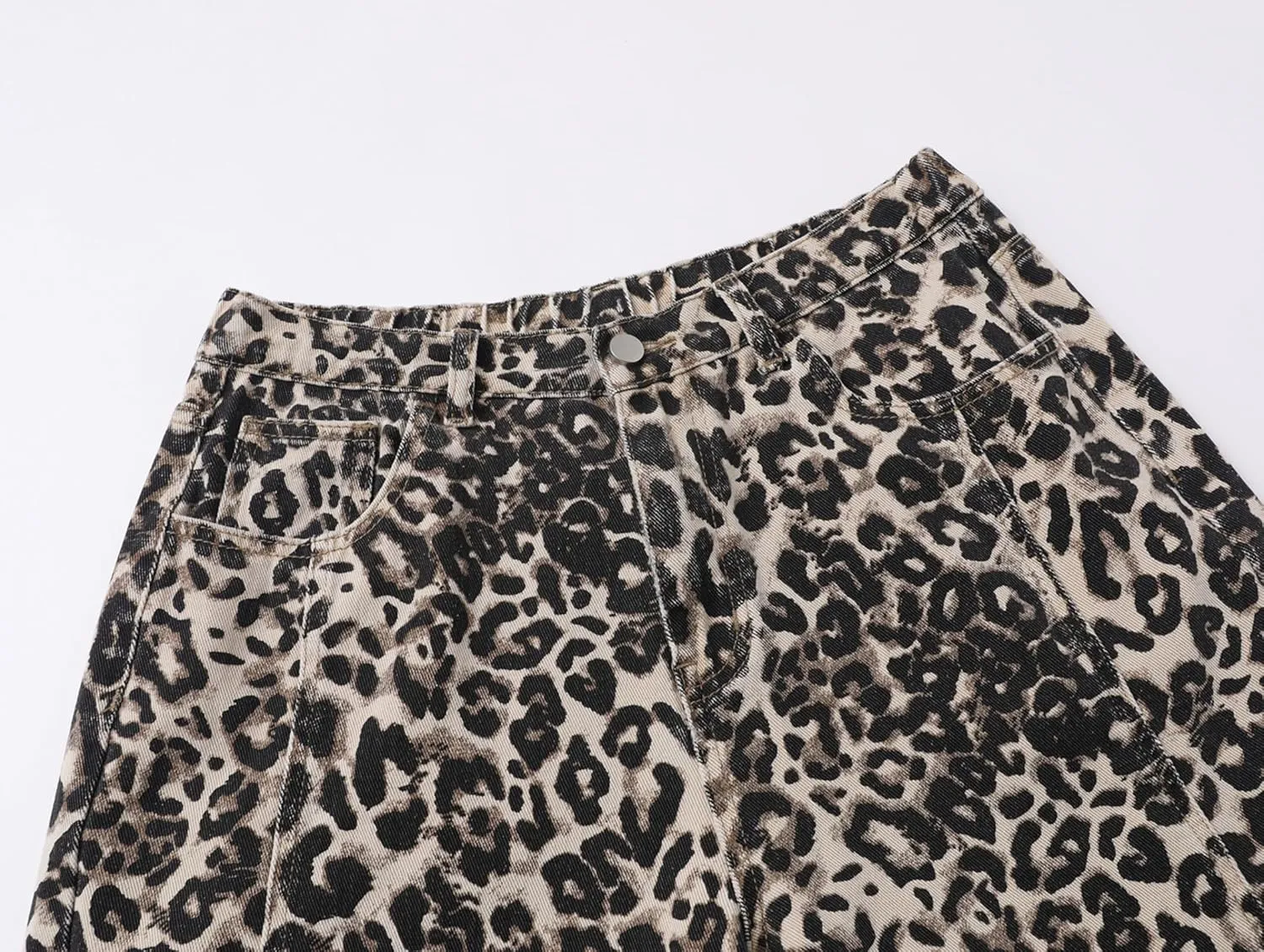 Unisex Leopard Jorts Women Baggy Cheetah Shorts Vintage Straight Leg Jeans Casual Y2K Streetwear