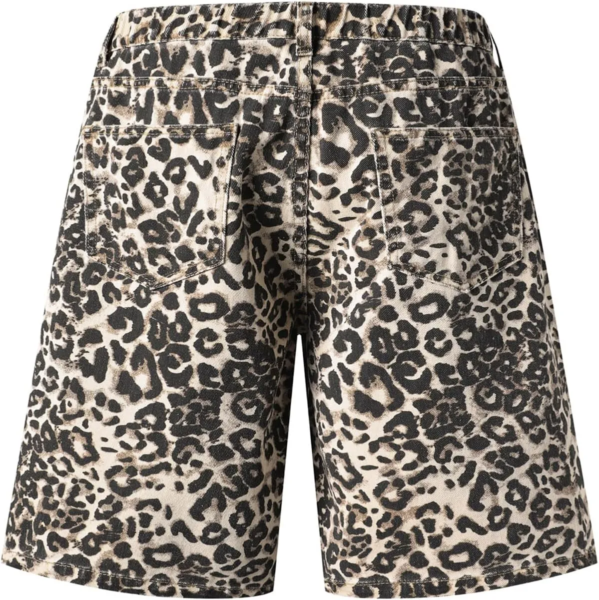 Unisex Leopard Jorts Women Baggy Cheetah Shorts Vintage Straight Leg Jeans Casual Y2K Streetwear