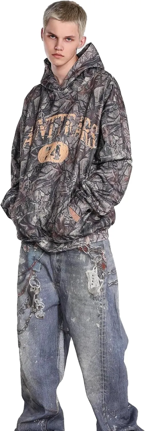 Unisex SAINT Hip Hop Vintage Full Patterm High Printed Loose Hooded Hoodie With Pocket