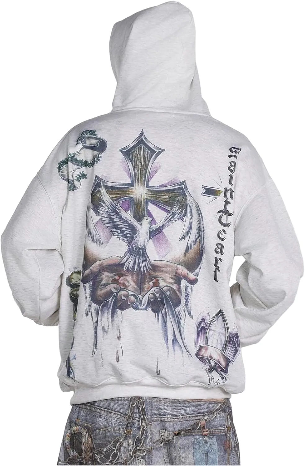 Unisex SAINT Hip Hop Vintage Full Patterm High Printed Loose Hooded Hoodie With Pocket