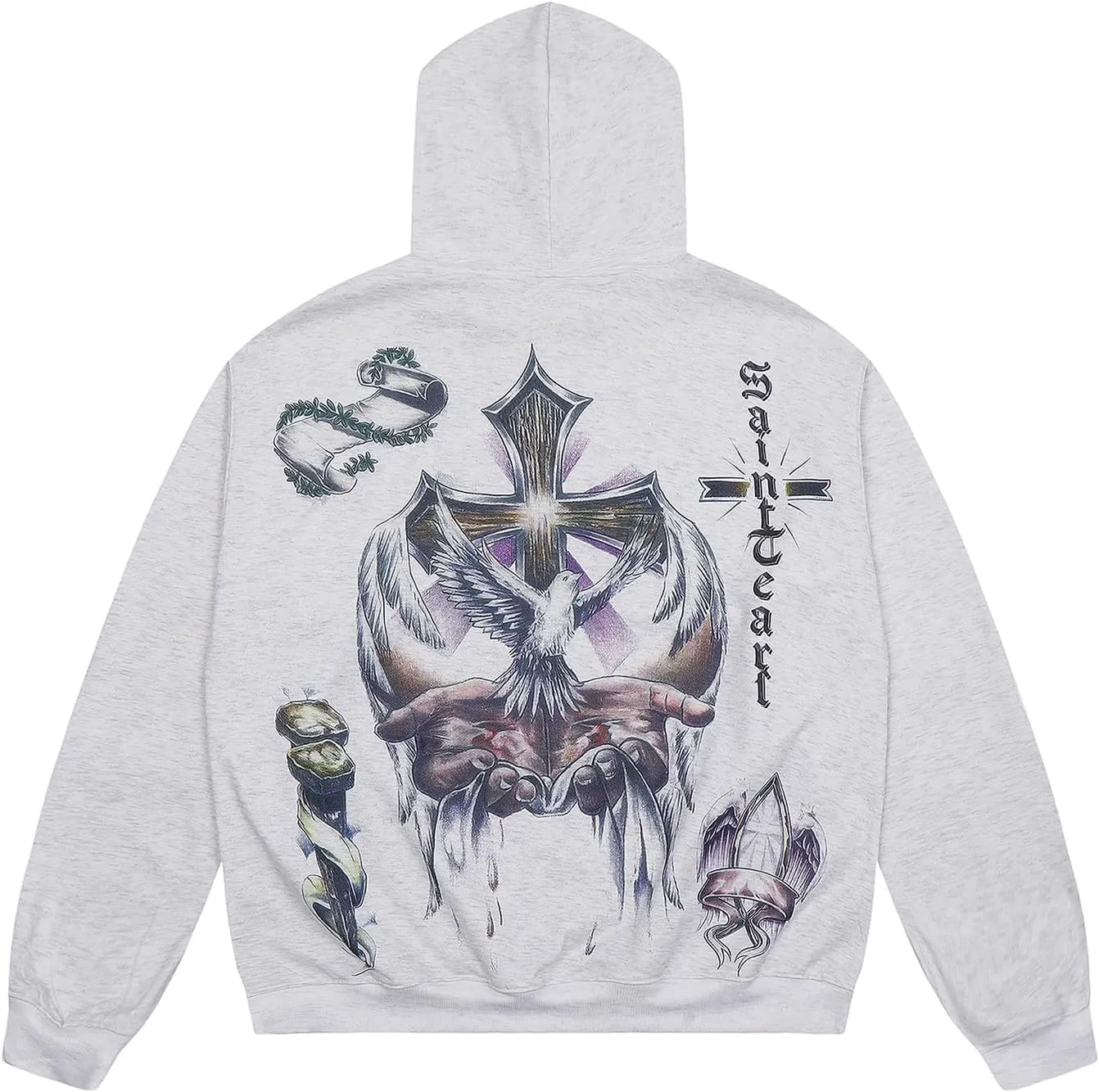 Unisex SAINT Hip Hop Vintage Full Patterm High Printed Loose Hooded Hoodie With Pocket