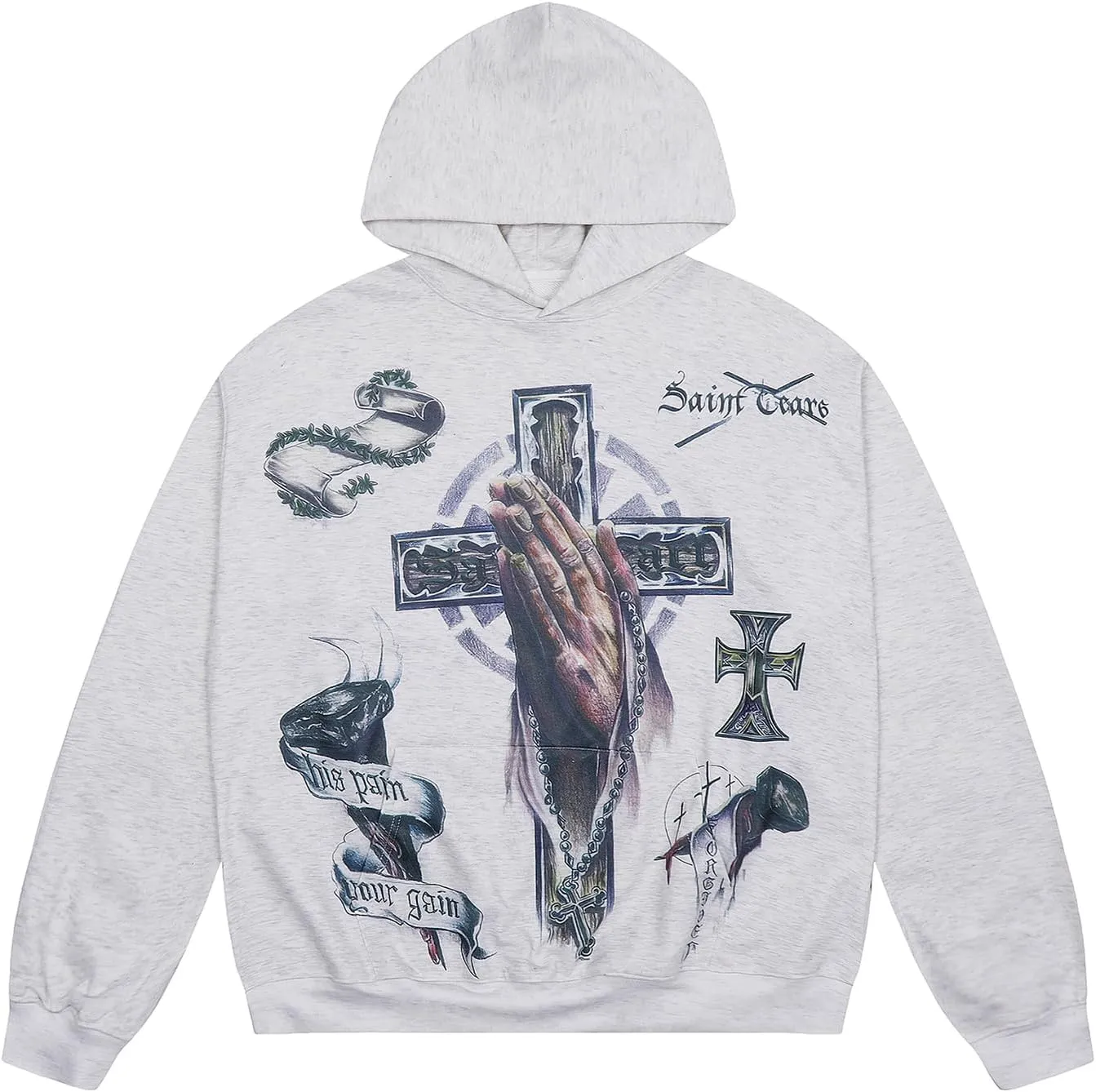 Unisex SAINT Hip Hop Vintage Full Patterm High Printed Loose Hooded Hoodie With Pocket