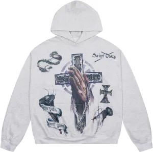 Unisex SAINT Hip Hop Vintage Full Patterm High Printed Loose Hooded Hoodie With Pocket