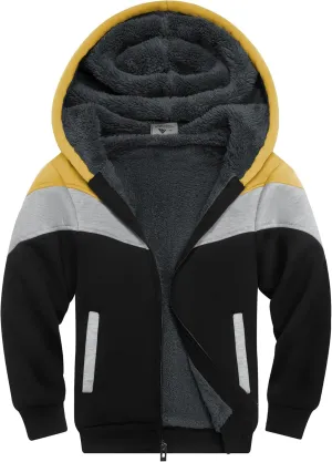 V VALANCH Boys Hoodie Zip Up Fleece Lined Jacket Warm Sherpa Hooded Sweatshirts for Boys Girls 6-15 Years