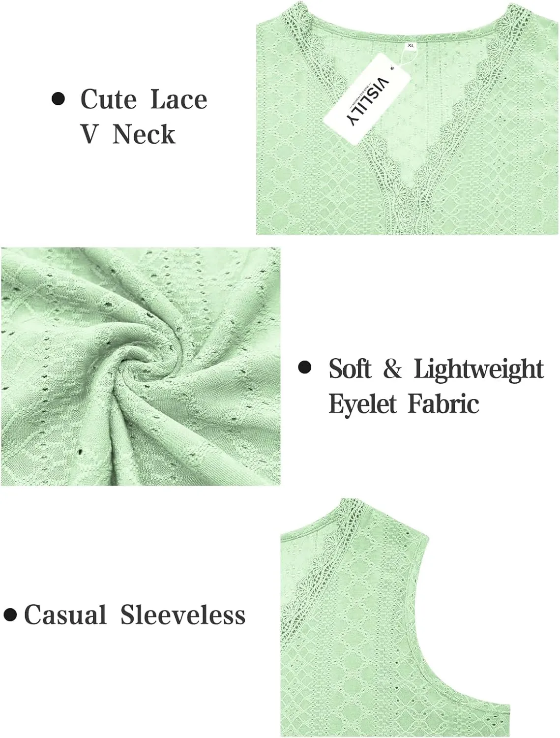 VISLILY Womens-Plus-Size-Summer-Tank-Tops 2025 Cute Lace V Neck T Shirts Casual Sleeveless Blouses Trendy Eyelet Tunics Tee