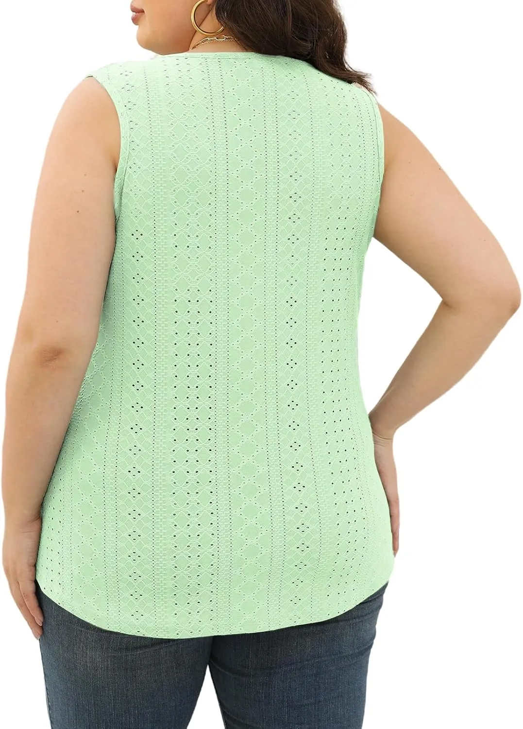 VISLILY Womens-Plus-Size-Summer-Tank-Tops 2025 Cute Lace V Neck T Shirts Casual Sleeveless Blouses Trendy Eyelet Tunics Tee