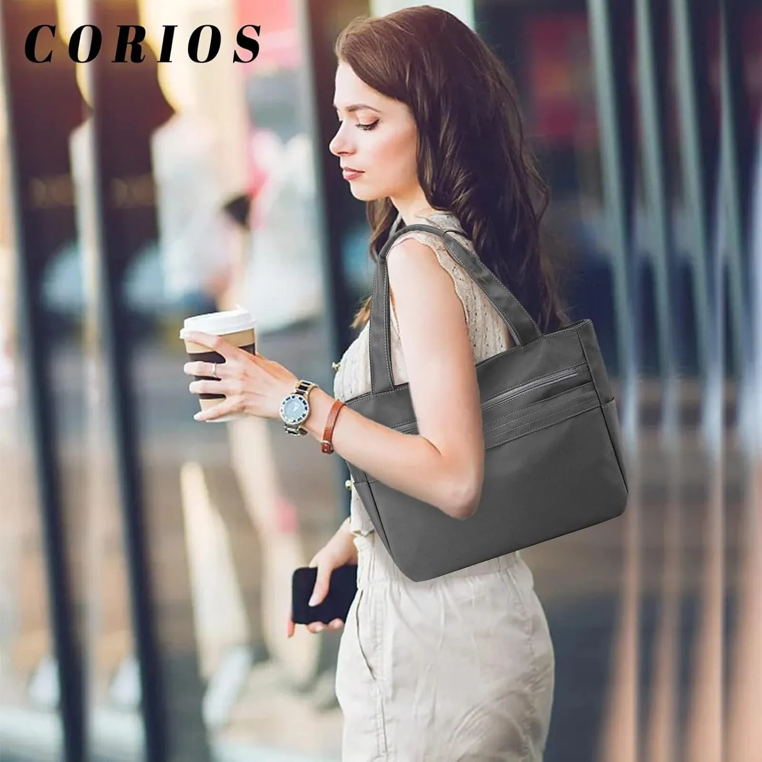 Waterproof Shoulder Multi Pockets Top Handle Casual Lightweight Tote Shopping Women Nylon Handbag