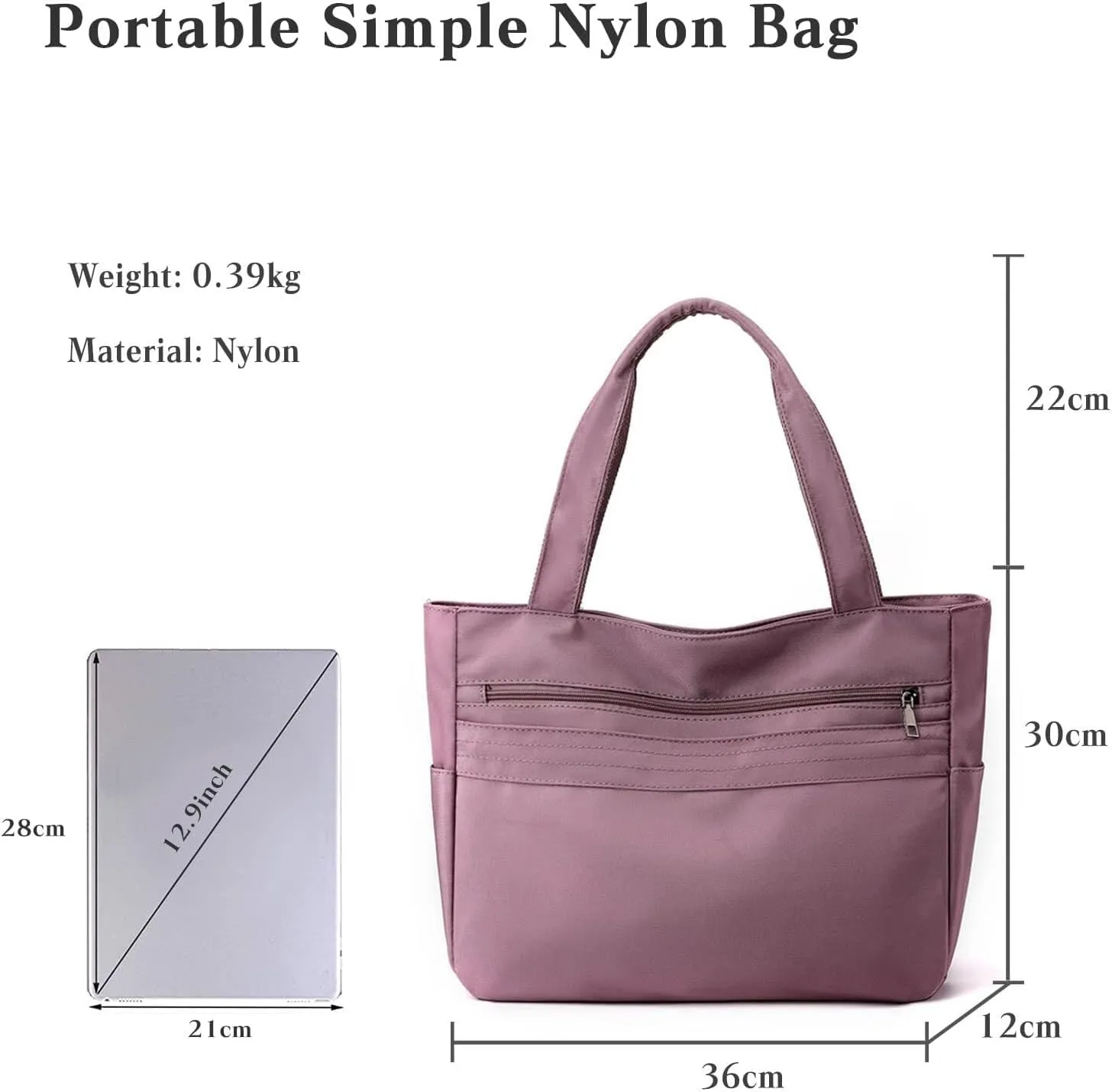 Waterproof Shoulder Multi Pockets Top Handle Casual Lightweight Tote Shopping Women Nylon Handbag