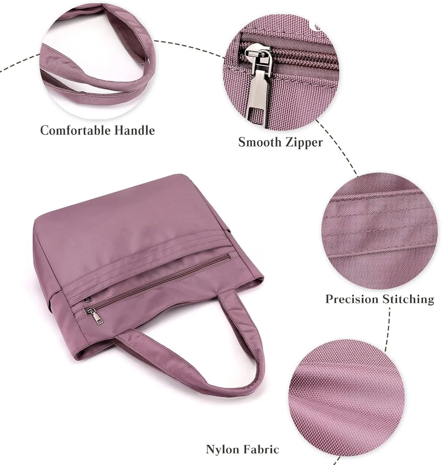 Waterproof Shoulder Multi Pockets Top Handle Casual Lightweight Tote Shopping Women Nylon Handbag