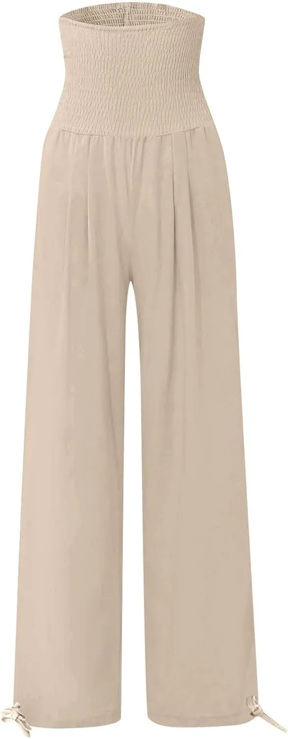 Wide Leg Linen Pants for Women 2025 Summer Loose Wide Leg Palazzo Pants Spring High Waist Flowy Beach Trousers Outfits