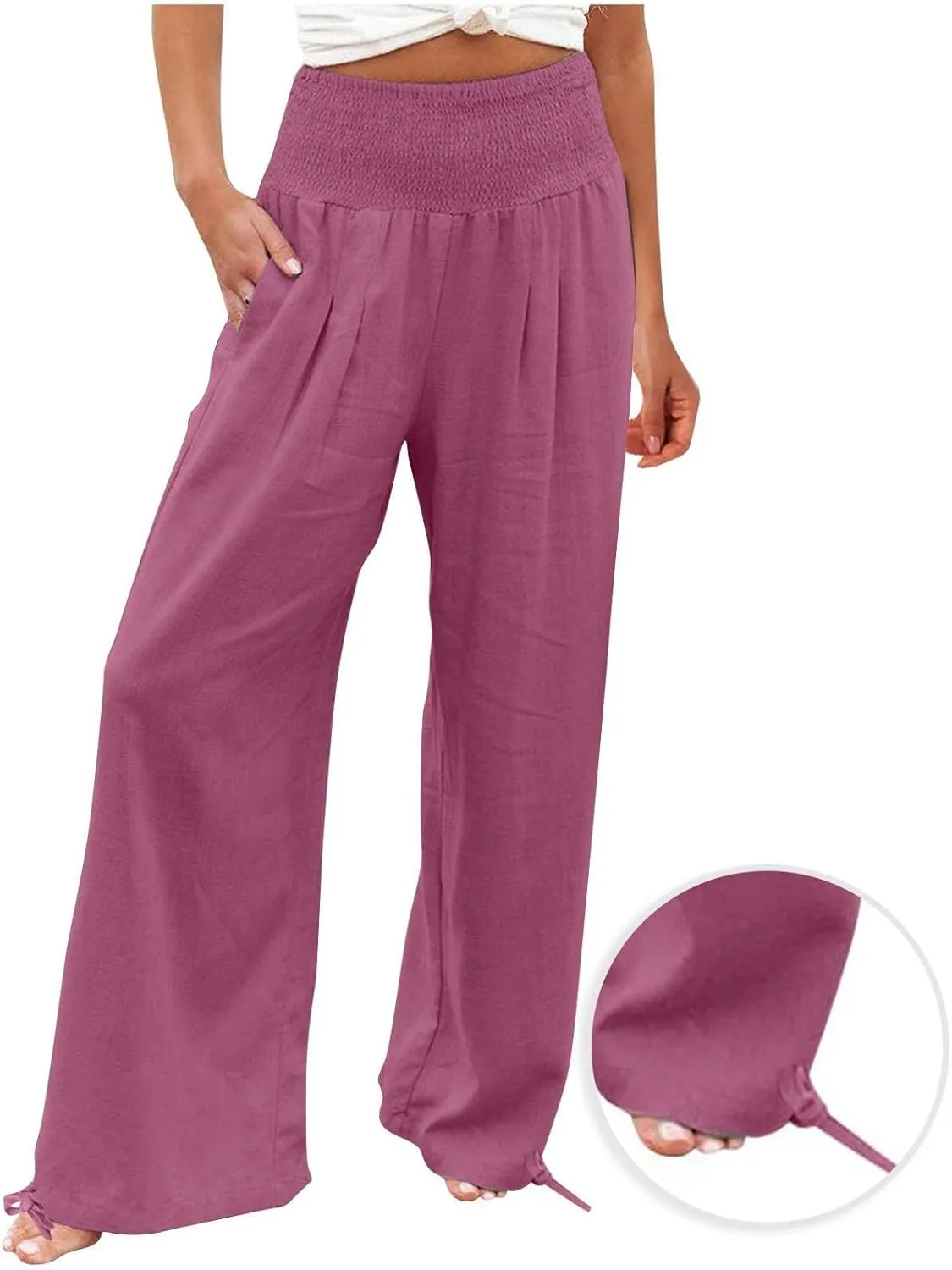 Wide Leg Linen Pants for Women 2025 Summer Loose Wide Leg Palazzo Pants Spring High Waist Flowy Beach Trousers Outfits