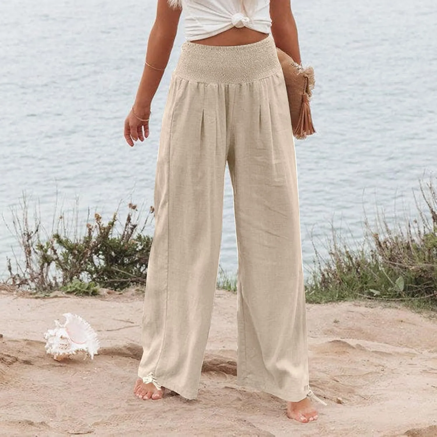 Wide Leg Linen Pants for Women 2025 Summer Loose Wide Leg Palazzo Pants Spring High Waist Flowy Beach Trousers Outfits