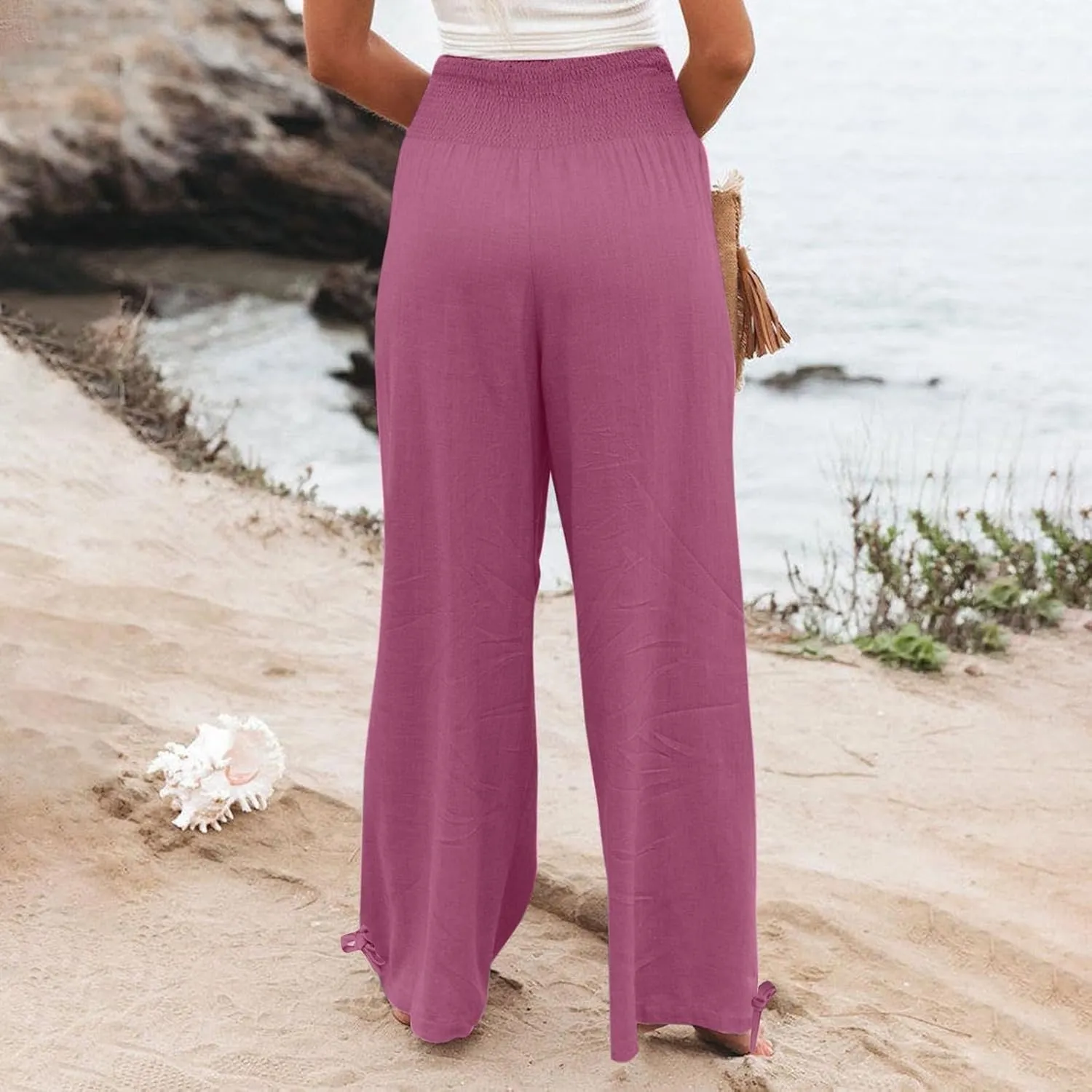 Wide Leg Linen Pants for Women 2025 Summer Loose Wide Leg Palazzo Pants Spring High Waist Flowy Beach Trousers Outfits