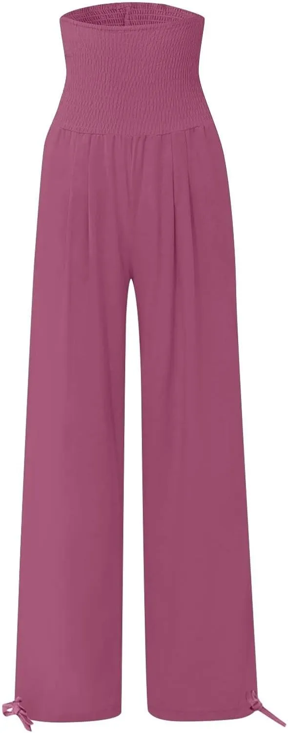 Wide Leg Linen Pants for Women 2025 Summer Loose Wide Leg Palazzo Pants Spring High Waist Flowy Beach Trousers Outfits