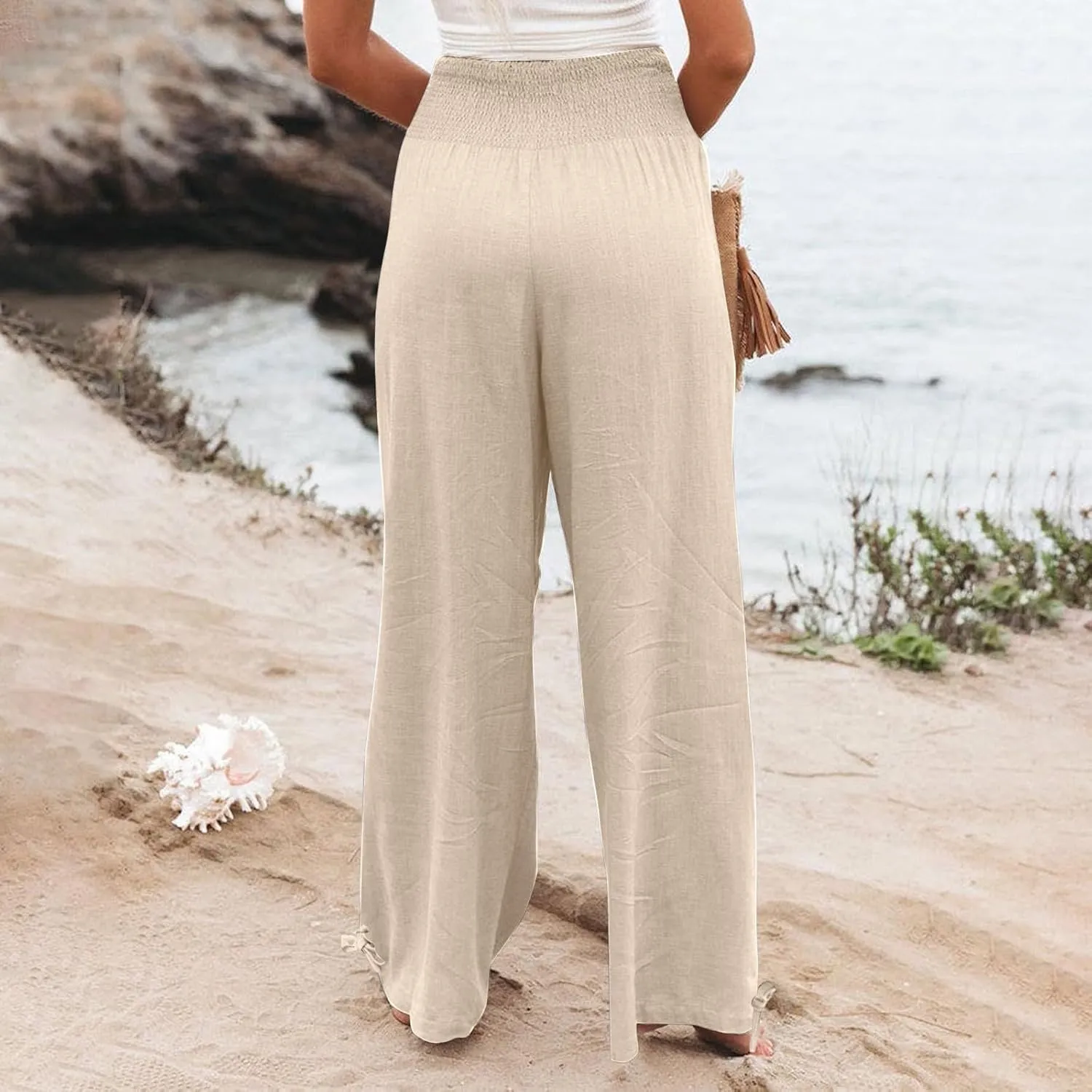 Wide Leg Linen Pants for Women 2025 Summer Loose Wide Leg Palazzo Pants Spring High Waist Flowy Beach Trousers Outfits