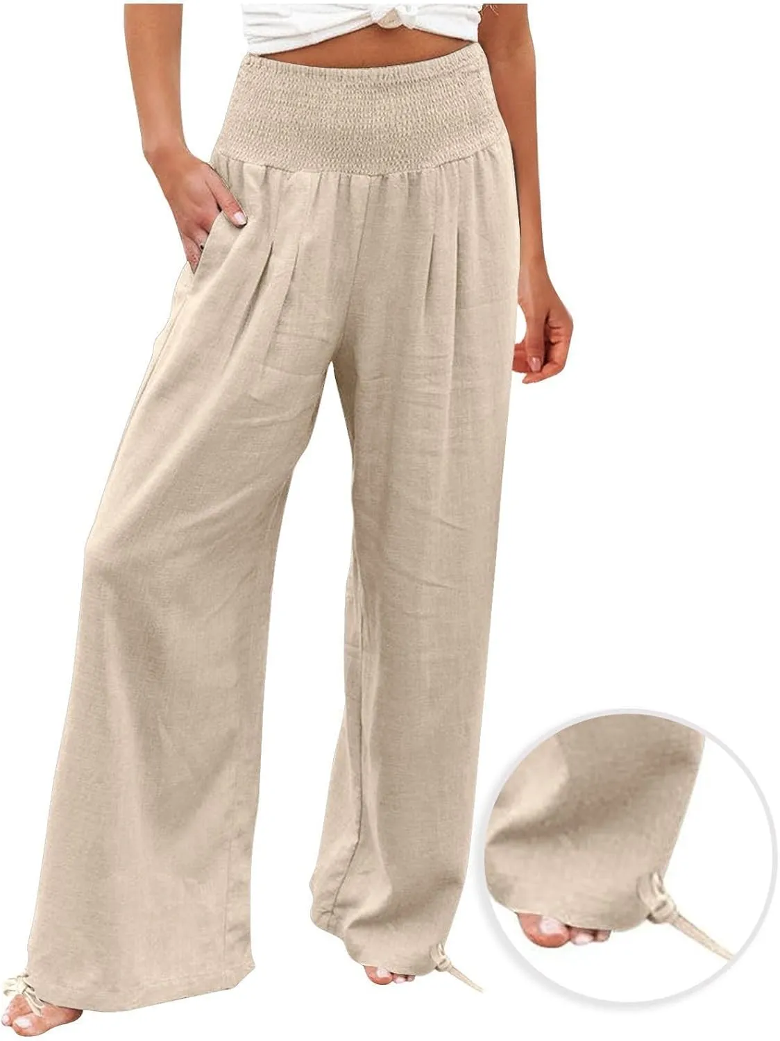 Wide Leg Linen Pants for Women 2025 Summer Loose Wide Leg Palazzo Pants Spring High Waist Flowy Beach Trousers Outfits