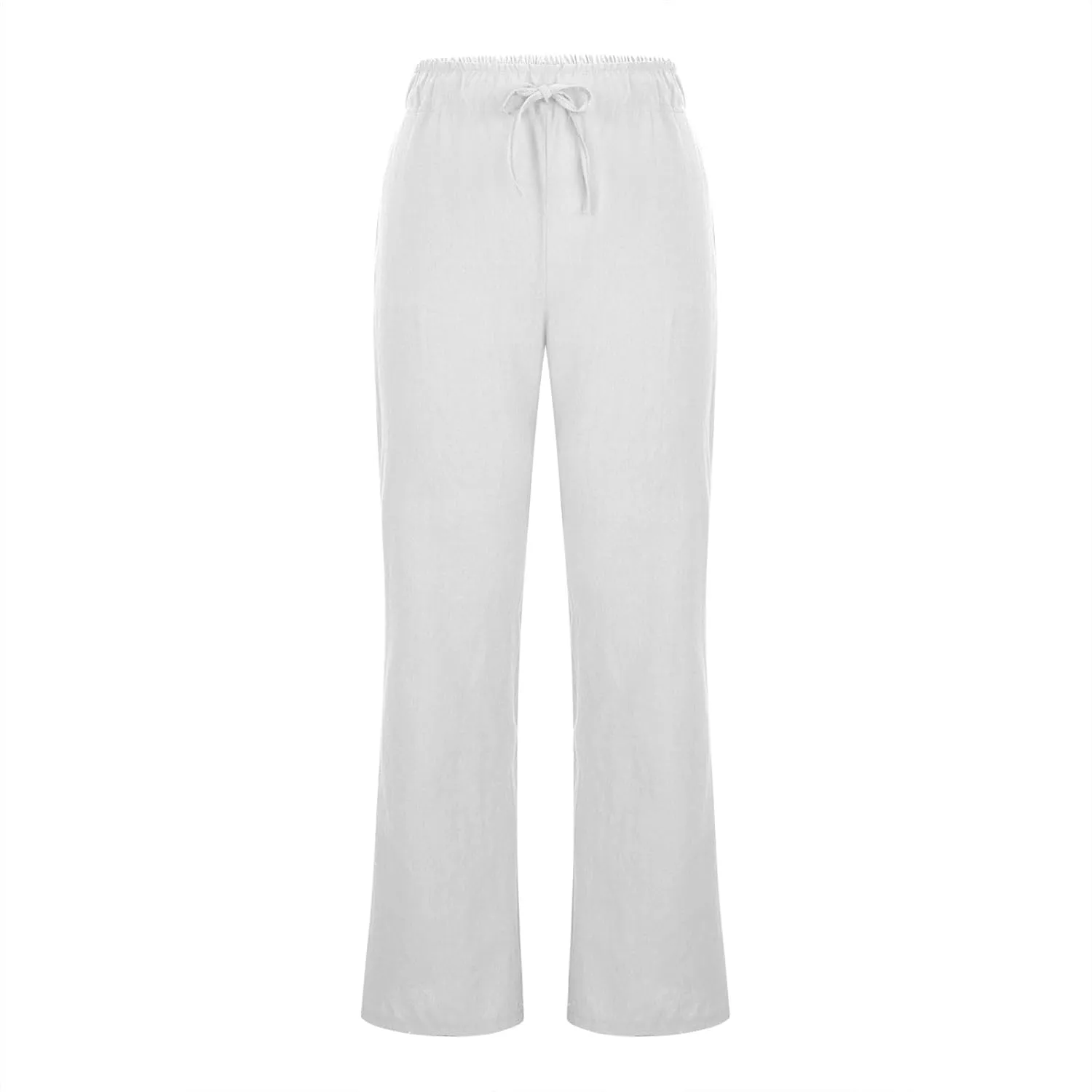 Wide Leg Palazzo Pants for Women Summer Basic Plain Linen Pants Beach Causal Drawstring Trousers with Pockets