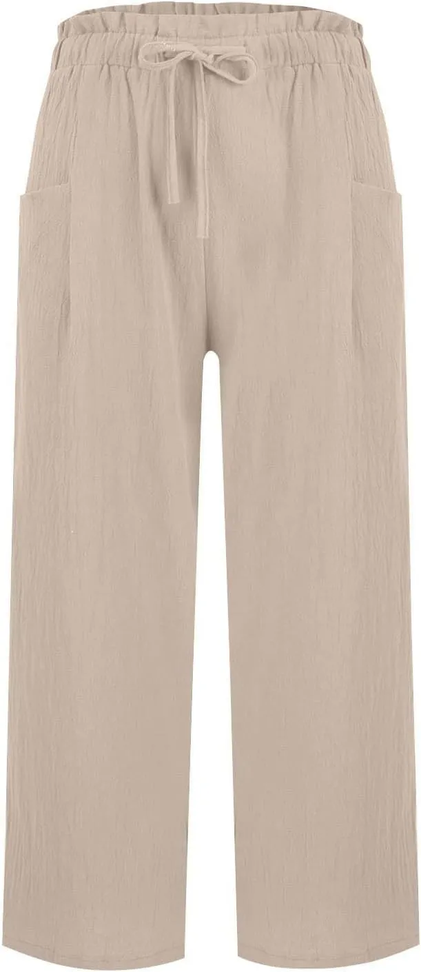 Wide Leg Pants for Women Linen Cotton Lightweight High Waisted Palazzo Pant Casual Loose Comfy Summer Beach Trousers