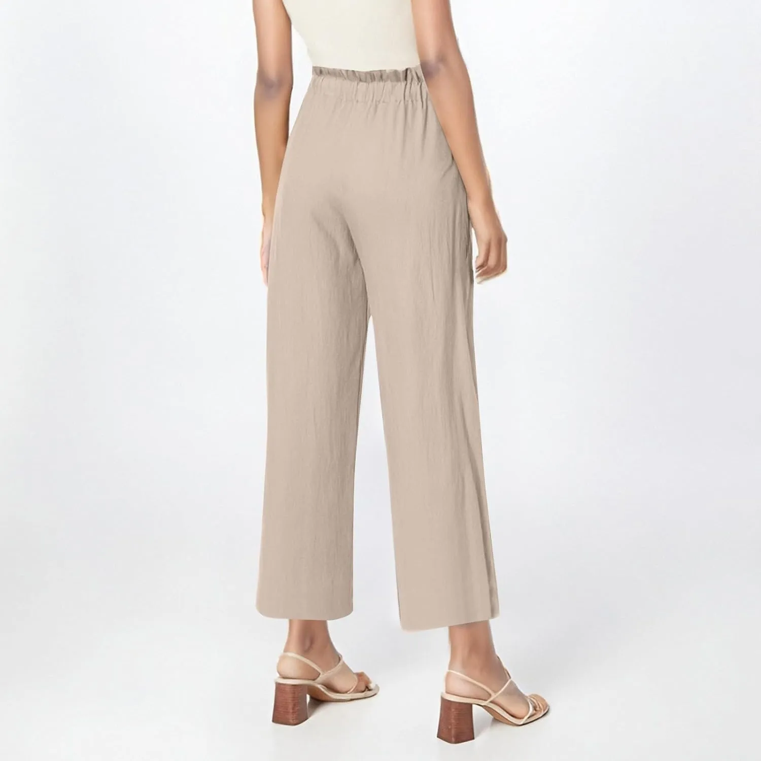 Wide Leg Pants for Women Linen Cotton Lightweight High Waisted Palazzo Pant Casual Loose Comfy Summer Beach Trousers