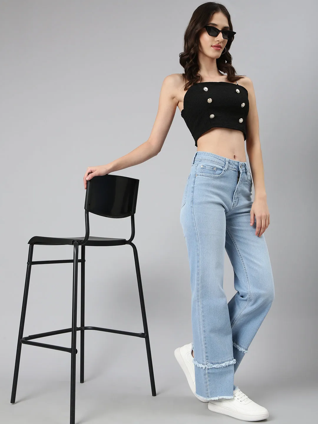 Women Black Sleeveless Smocked Bralette Crop Top