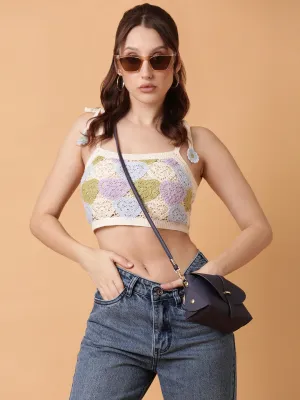 Women Blue Crochet Crop Top
